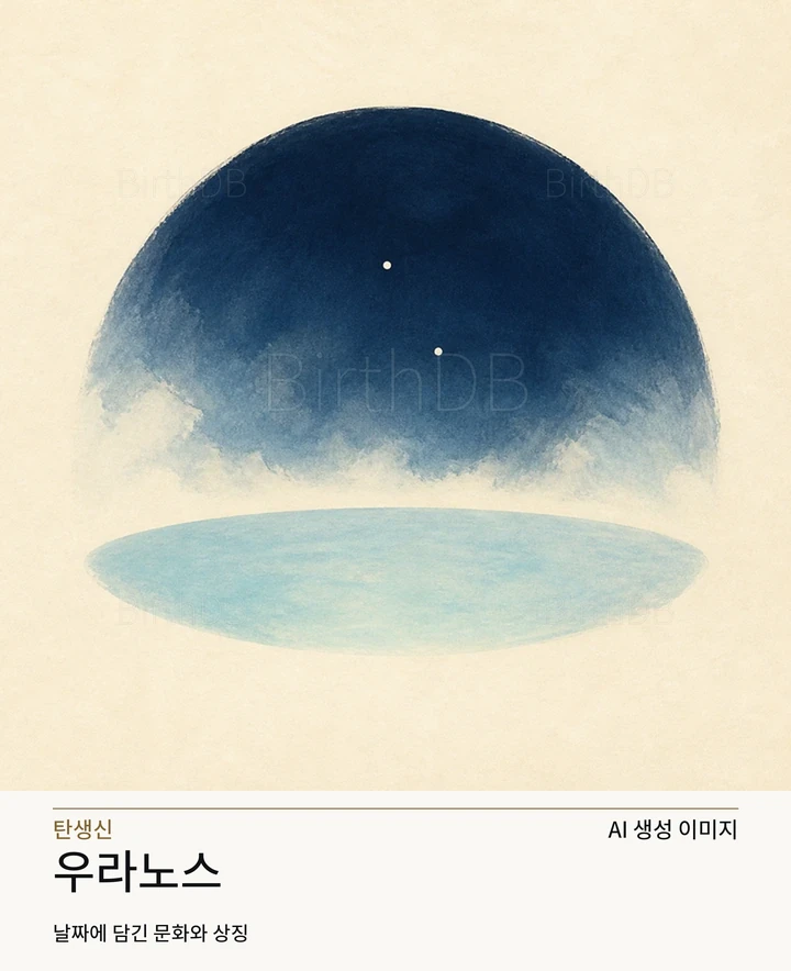 밝은 중성 배경에 중앙 배치된 우라노스 추상 상징 모티프 일러스트레이션 · AI 생성 이미지