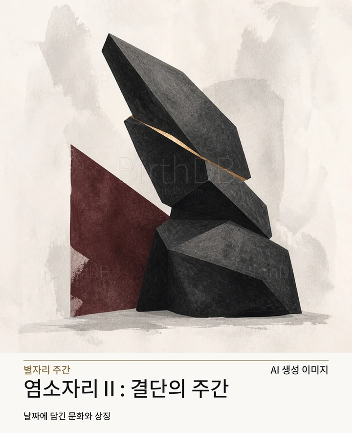 결단을 향해 위로 솟는 검은 각면 덩어리 · AI 생성 이미지