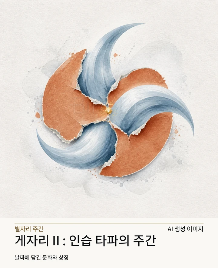 푸른 조류 호가 테라코타 경계를 가르는 추상 상징 · AI 생성 이미지