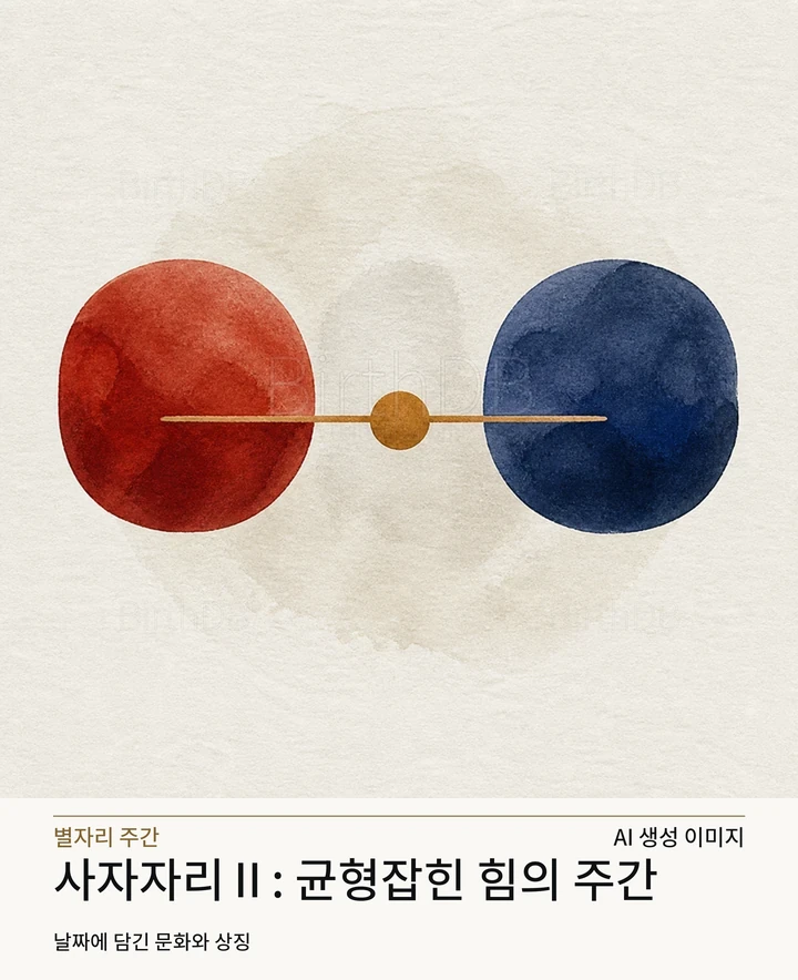 중심 지점 위에서 균형을 이루는 두 광물색 덩어리 · AI 생성 이미지