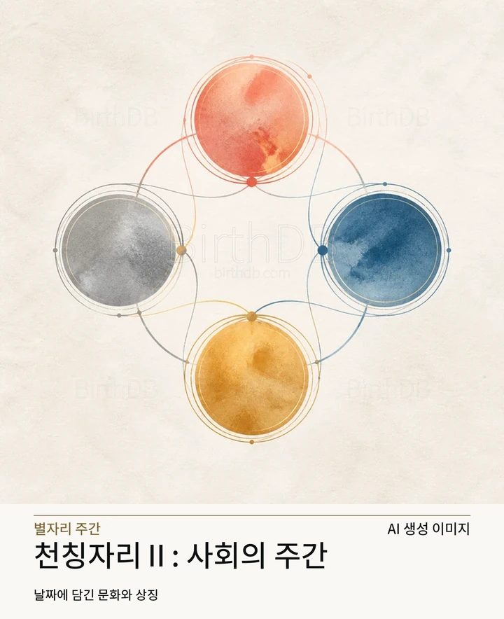 열린 공동 공간을 공유하는 연결 원형 군집 · AI 생성 이미지