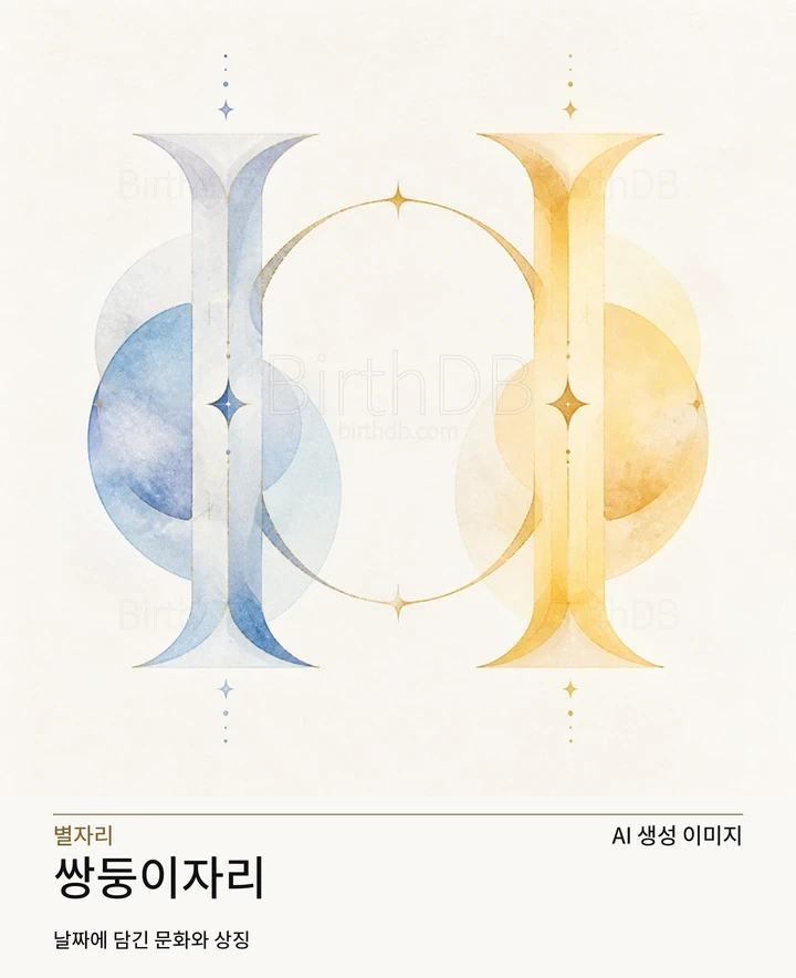 밝은 중성 배경에 중앙 배치된 쌍둥이자리 추상 별자리 상징 일러스트레이션 · AI 생성 이미지