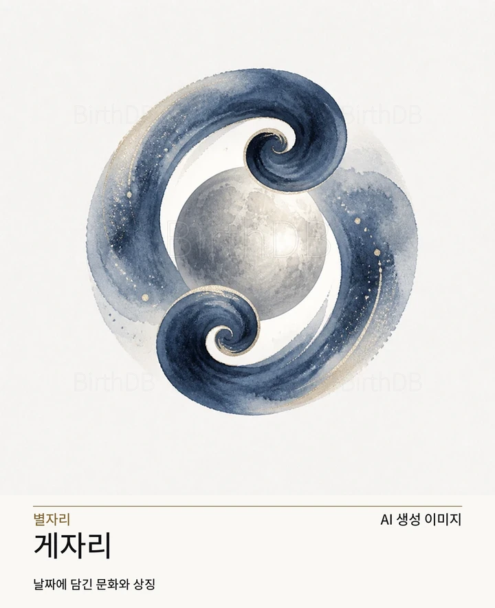 밝은 중성 배경에 중앙 배치된 게자리 추상 별자리 상징 일러스트레이션 · AI 생성 이미지