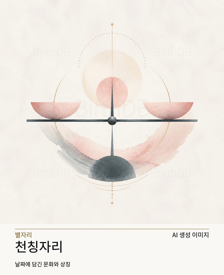 밝은 중성 배경에 중앙 배치된 천칭자리 추상 별자리 상징 일러스트레이션 · AI 생성 이미지