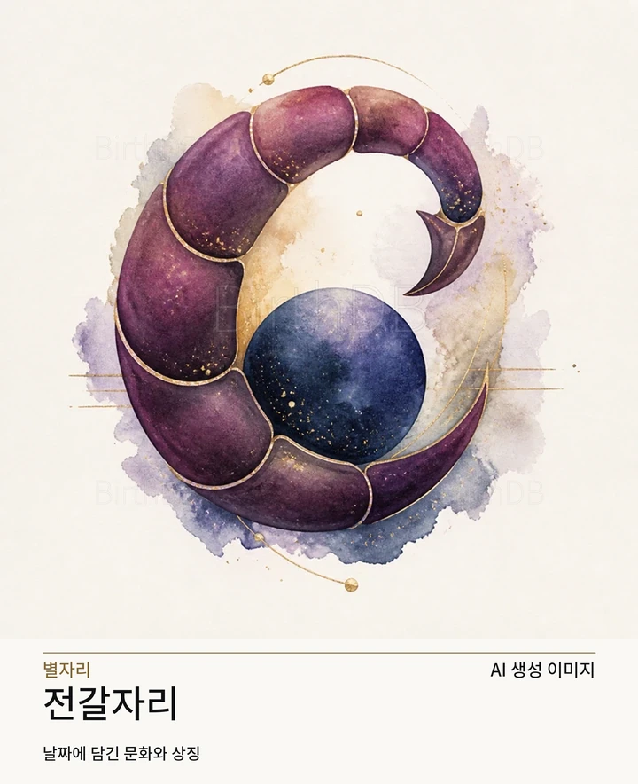 밝은 중성 배경에 중앙 배치된 전갈자리 추상 별자리 상징 일러스트레이션 · AI 생성 이미지