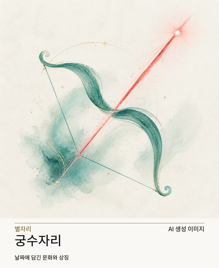 밝은 중성 배경에 중앙 배치된 궁수자리 추상 별자리 상징 일러스트레이션 · AI 생성 이미지