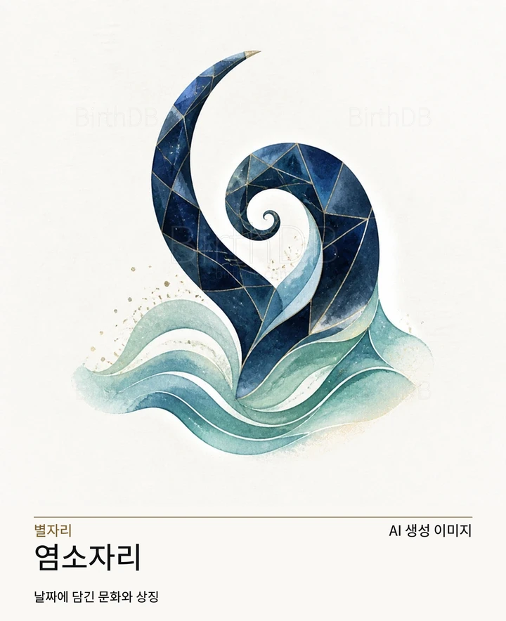 밝은 중성 배경에 중앙 배치된 염소자리 추상 별자리 상징 일러스트레이션 · AI 생성 이미지