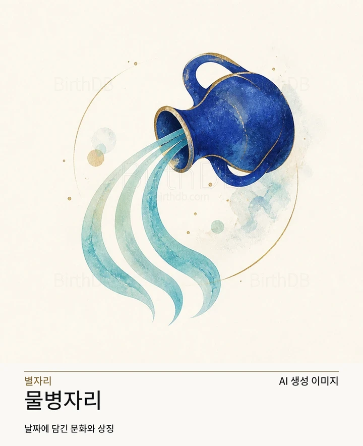 밝은 중성 배경에 중앙 배치된 물병자리 추상 별자리 상징 일러스트레이션 · AI 생성 이미지