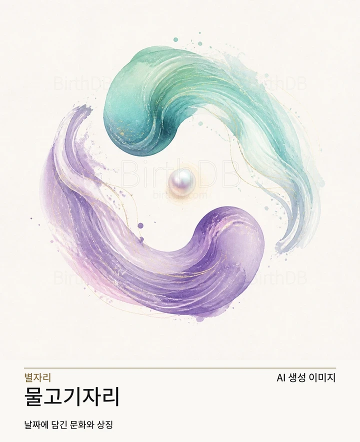 밝은 중성 배경에 중앙 배치된 물고기자리 추상 별자리 상징 일러스트레이션 · AI 생성 이미지