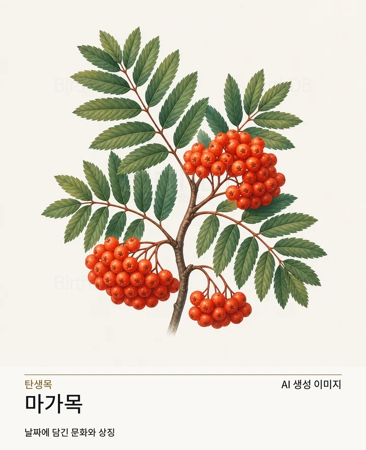 마가목 탄생목 AI 상징 일러스트